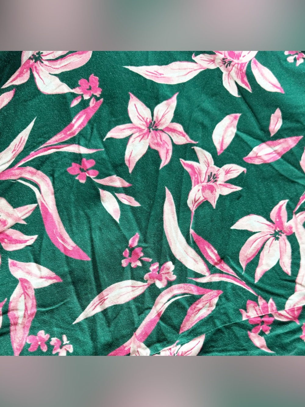 Petite Plume Pima Serene Lounge Dress, Green and Pink Floral Nightgown - Picture 6 of 12
